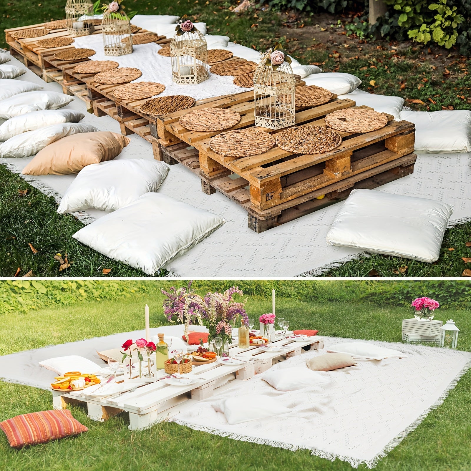 91 X 71 Extra Large Outdoor Picnic Blanket - Woven Yarn Extra Large Beach Blanket with Tassel, Bohemian Style, Sand Portable for Spring\u002F Summer Camping, Picnics, Backyard Non-Food Direct Contact