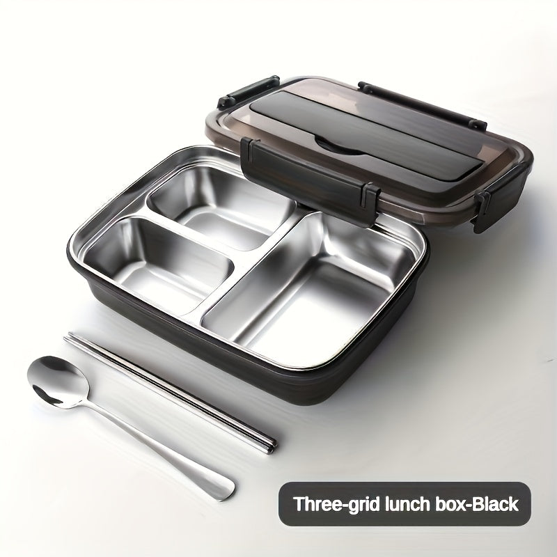 Bento storage box, 304 stainless steel partitioned lunch box, three-pack and four-pack large capacity, sealed and leak-proof, tableware with chopsticks and spoons are super convenient, dining cover is used as a mobile phone stand, family dining is su