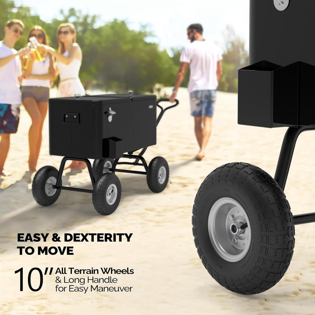 80QT Heavy-Duty Metal Wagon Cooler with Pull Handle & 10\