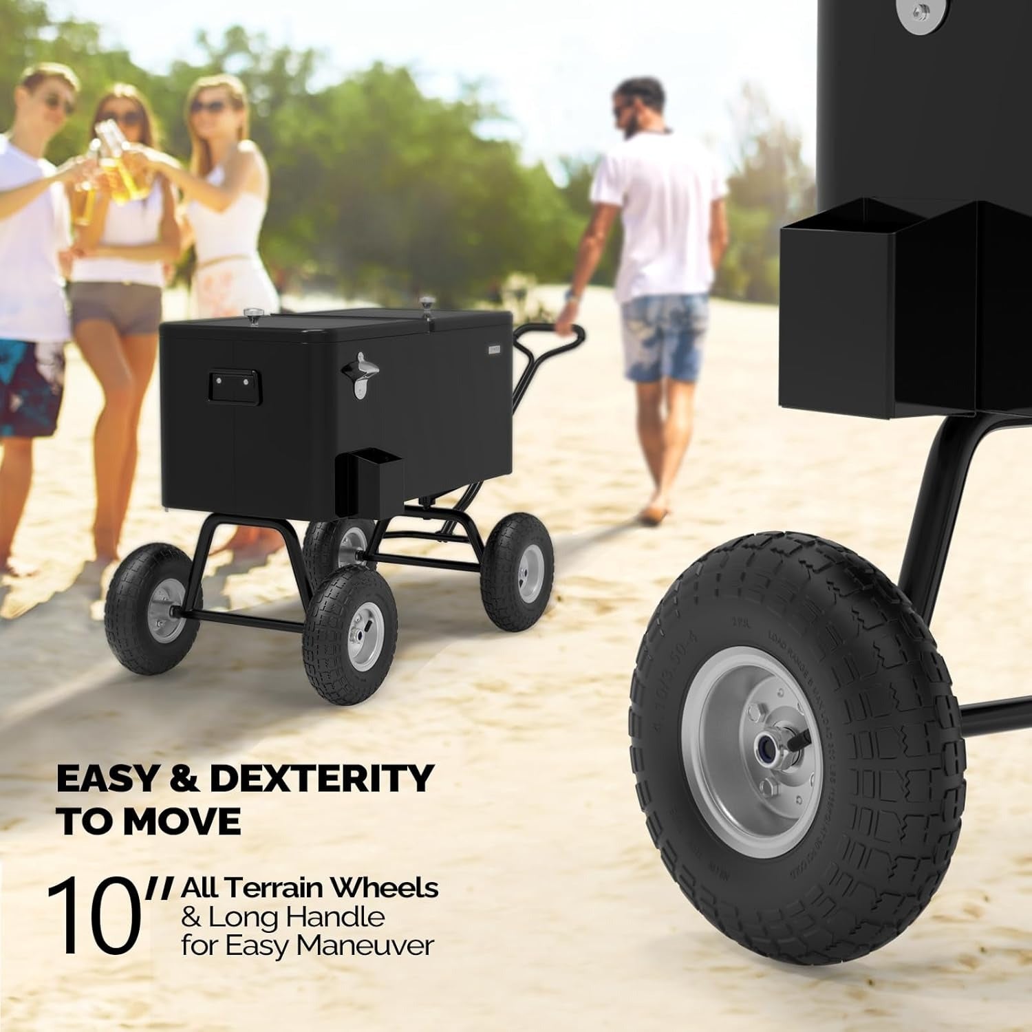 80QT Heavy-Duty Metal Wagon Cooler with Pull Handle & 10\