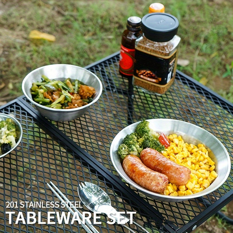 16 PCs\u002FSet Outdoor Tableware Set: Stainless Steel BBQ Picnic Plate, Bowl, Tableware and Storage Bag-Perfect for Camping Plastic Cutlery Set with Napkin, Ramadan Supplies