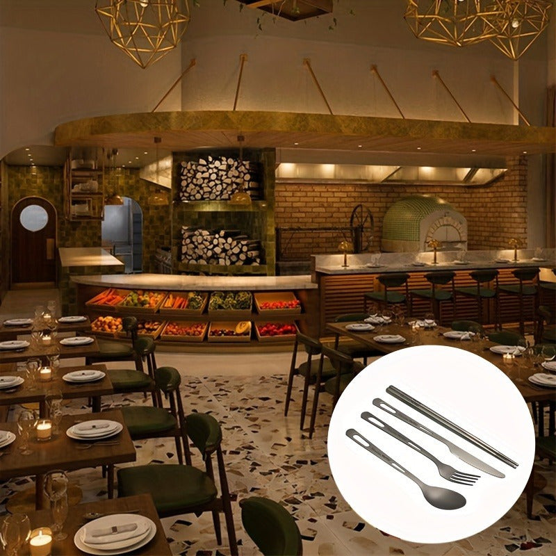 Durable titanium tableware set - Suitable for outdoor and household use, includes polished knives, forks, spoons, and chopsticks - Perfect for travel, camping, and portable picnics, lightweight and rust-resistant