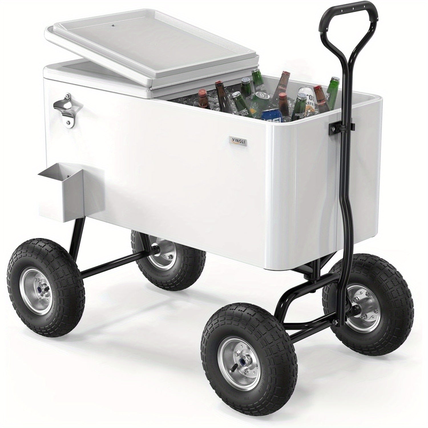 80QT Heavy-Duty Metal Wagon Cooler with Pull Handle & 10\