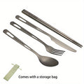Durable titanium tableware set - Suitable for outdoor and household use, includes polished knives, forks, spoons, and chopsticks - Perfect for travel, camping, and portable picnics, lightweight and rust-resistant