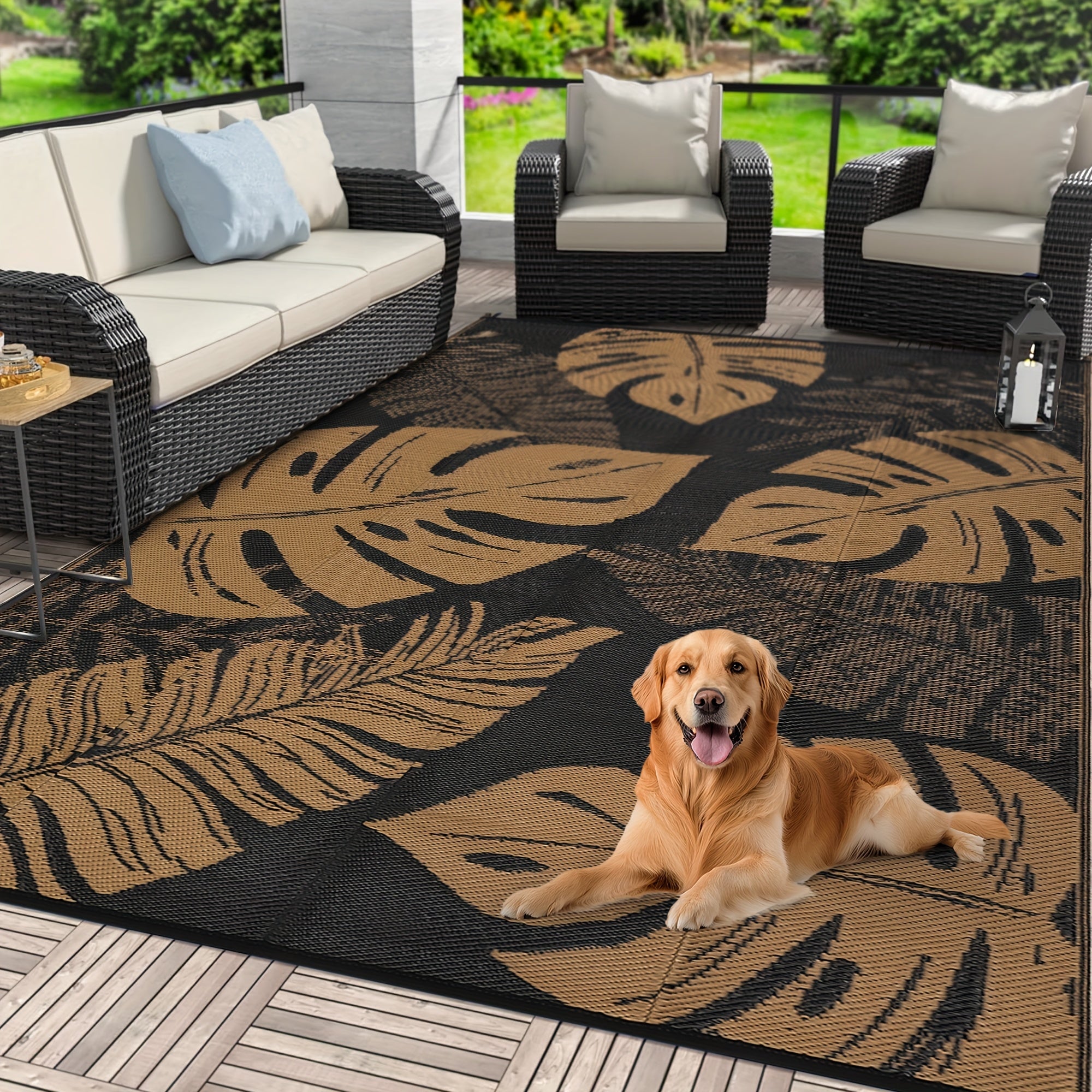 Washable Outdoor Modern Print Area Mat Easy to Clean Thin Bordered Floor Mat Throw Mat for Camping Patio RV Camping Beach Deck Picnic Backyard Camping