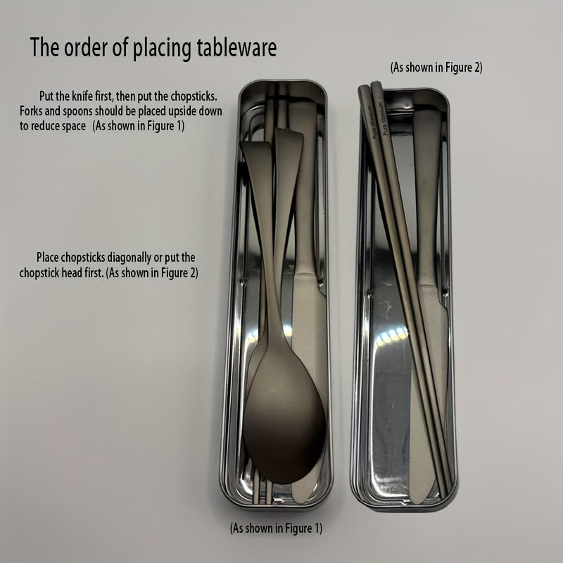 4pcs Pure Titanium Outdoor Tableware Set - Portable Camping Spoons, Forks, Chopsticks with Storage Box, Polished Finish for Hiking, Picnics, and Camping Trips, Camping Accessories