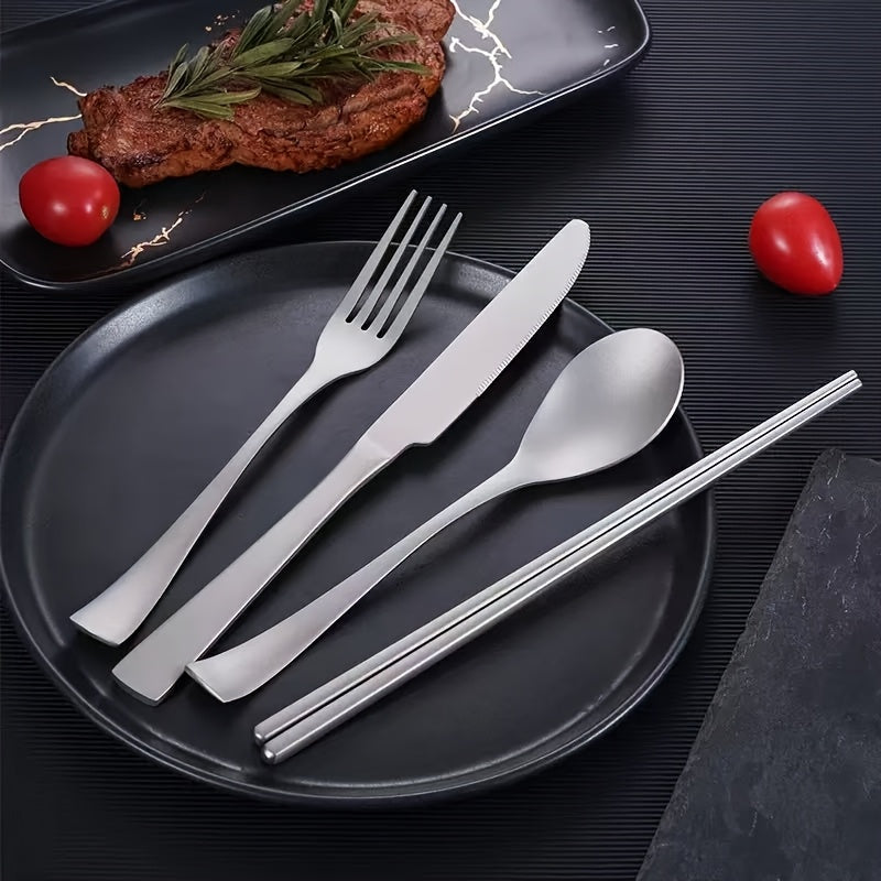 4pcs Pure Titanium Outdoor Tableware Set - Portable Camping Spoons, Forks, Chopsticks with Storage Box, Polished Finish for Hiking, Picnics, and Camping Trips, Camping Accessories