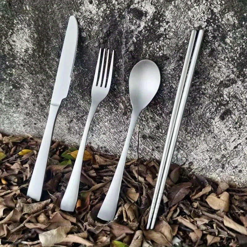 4pcs Pure Titanium Outdoor Tableware Set - Portable Camping Spoons, Forks, Chopsticks with Storage Box, Polished Finish for Hiking, Picnics, and Camping Trips, Camping Accessories