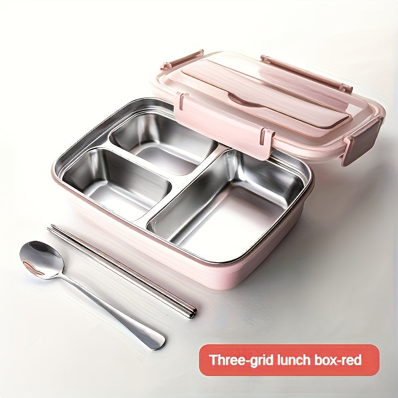 Bento storage box, 304 stainless steel partitioned lunch box, three-pack and four-pack large capacity, sealed and leak-proof, tableware with chopsticks and spoons are super convenient, dining cover is used as a mobile phone stand, family dining is su
