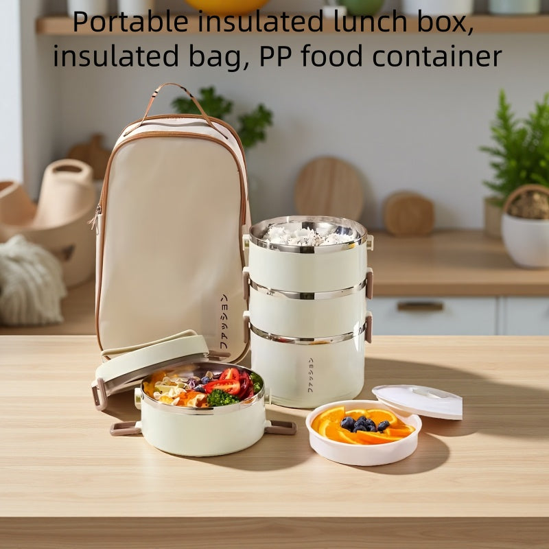 304 Stainless Steel Portable Multi-layer Insulated Lunch Box Lunch Box with Insulated Lunch Bag, Pp Food Box, Tableware, School Camping Work, Etc. Can Be Used