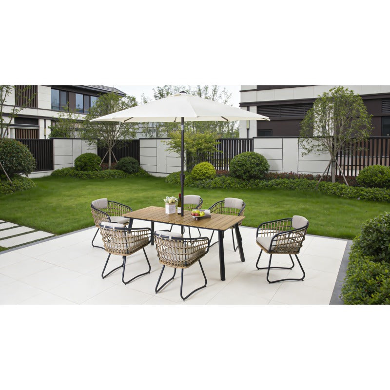 Outdoor Folding Dining Table for 4-6 Steel Frame with Umbrella Hole for Patio Garden Backyard Deck Poolside Yellow