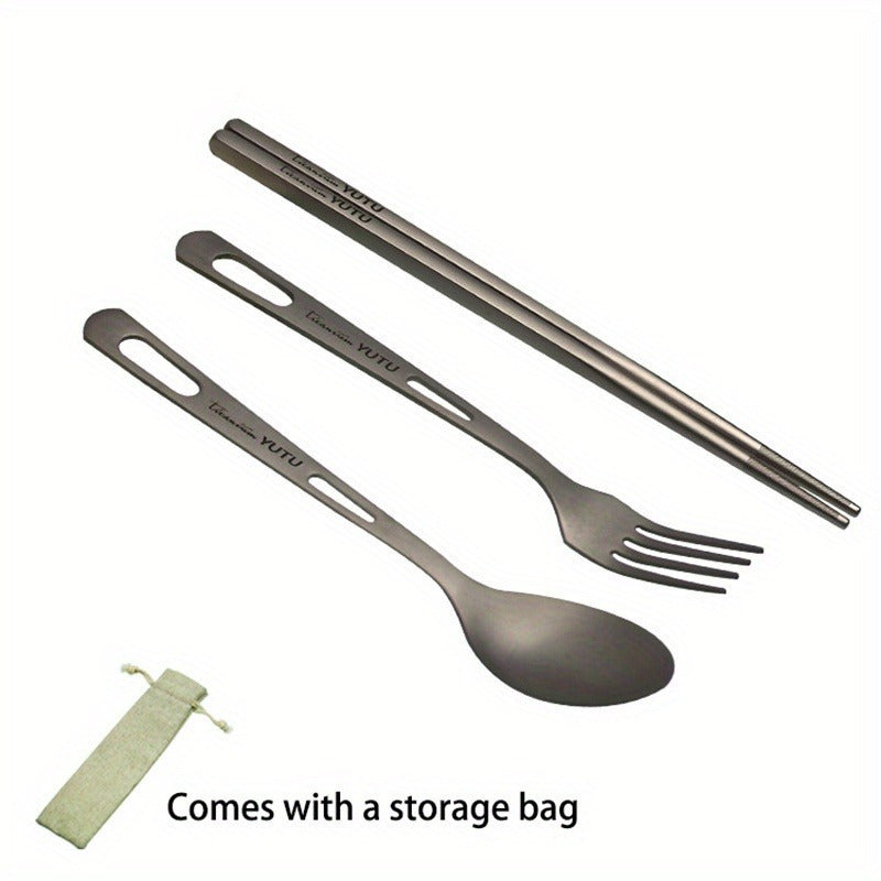 Durable titanium tableware set - Suitable for outdoor and household use, includes polished knives, forks, spoons, and chopsticks - Perfect for travel, camping, and portable picnics, lightweight and rust-resistant