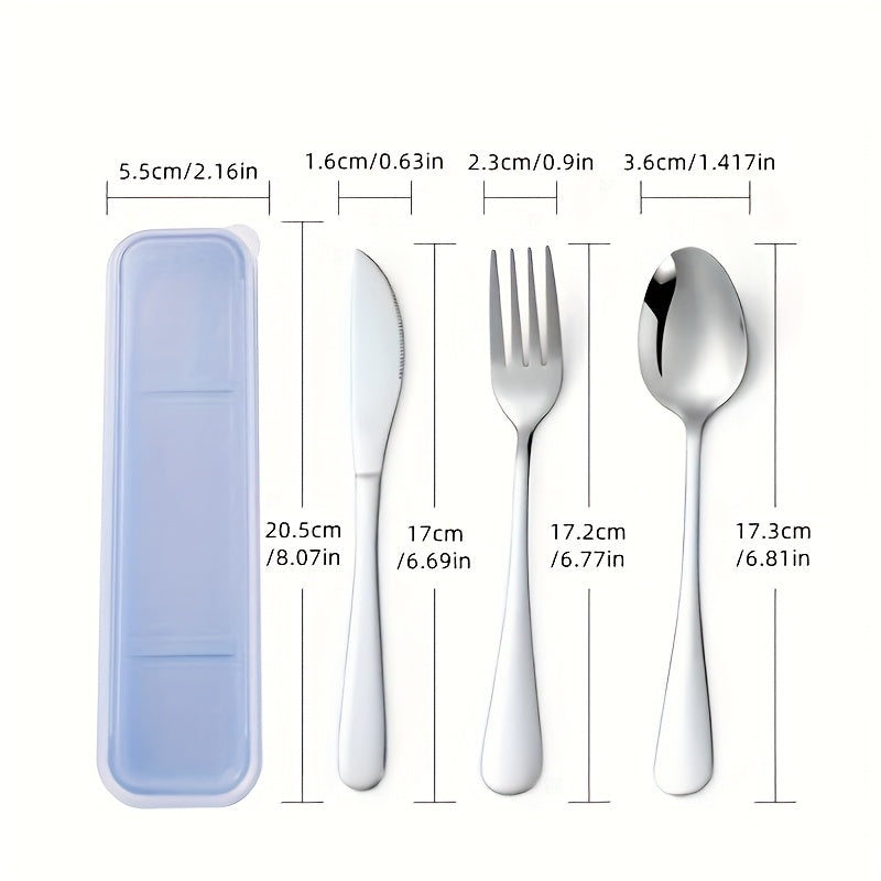 3pcs Elegant Stainless Steel Cutlery Set - Steak Knife, Fork, Spoon with Box - Rust-proof And Portable, Suitable for Barbecue, Camping, Indoor Use