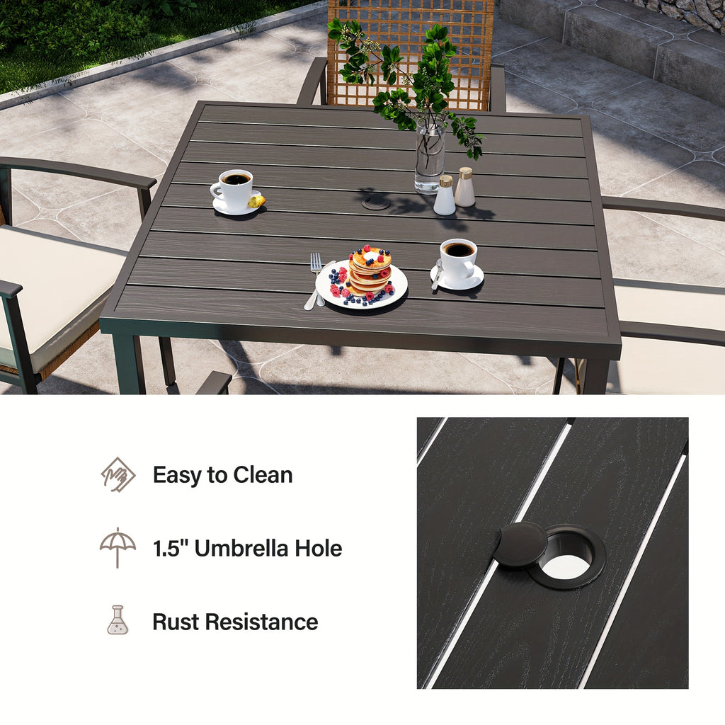 LAUSAINT HOME 5 Pieces Outdoor Patio Dining Set, Wicker Patio Furniture Set of 4 Chairs with Soft Cushion and Square Table with Umbrella Hole, Conversation Set for Backyard, Garden and Poolside (outdoor only)
