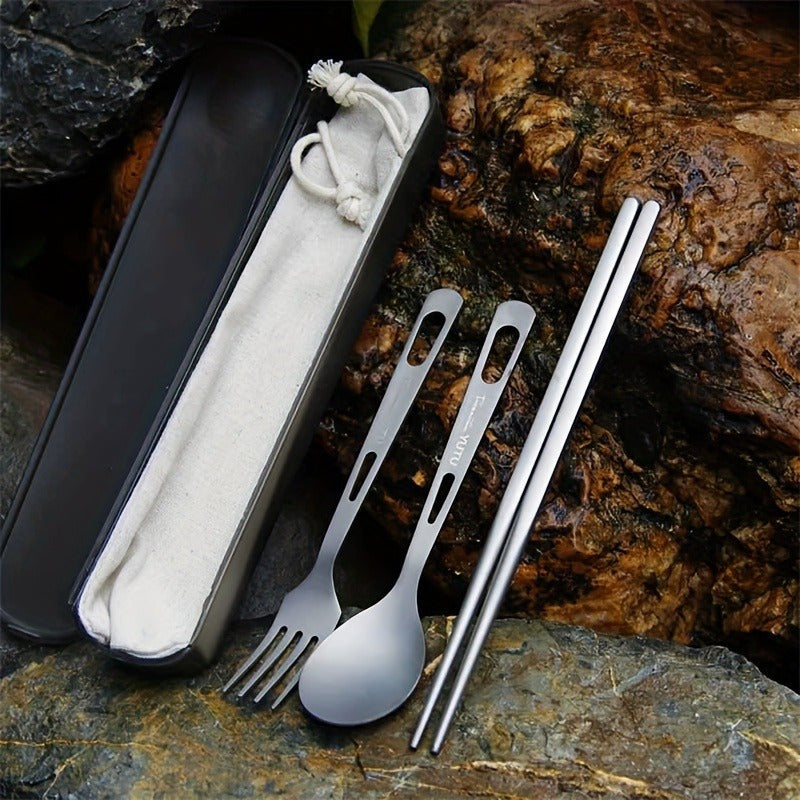 Durable titanium tableware set - Suitable for outdoor and household use, includes polished knives, forks, spoons, and chopsticks - Perfect for travel, camping, and portable picnics, lightweight and rust-resistant