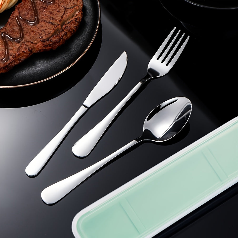 3pcs Elegant Stainless Steel Cutlery Set - Steak Knife, Fork, Spoon with Box - Rust-proof And Portable, Suitable for Barbecue, Camping, Indoor Use