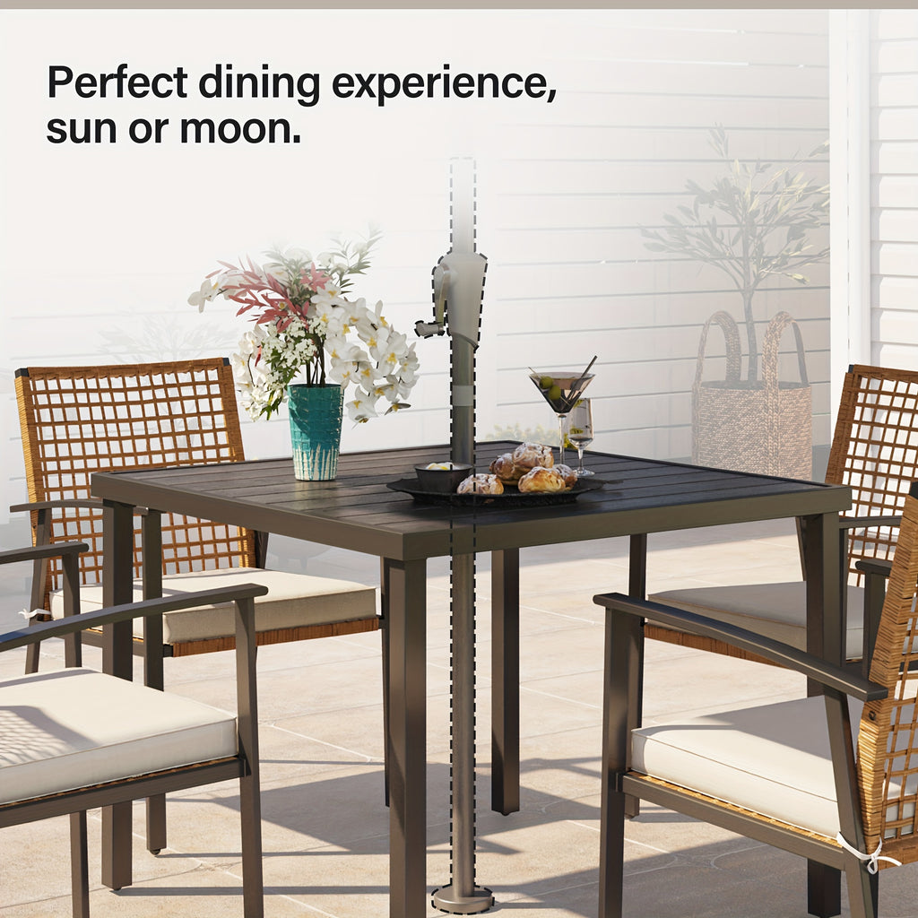 LAUSAINT HOME 5 Pieces Outdoor Patio Dining Set, Wicker Patio Furniture Set of 4 Chairs with Soft Cushion and Square Table with Umbrella Hole, Conversation Set for Backyard, Garden and Poolside (outdoor only)