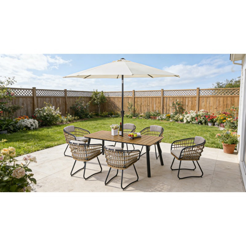 Outdoor Folding Dining Table for 4-6 Steel Frame with Umbrella Hole for Patio Garden Backyard Deck Poolside Yellow