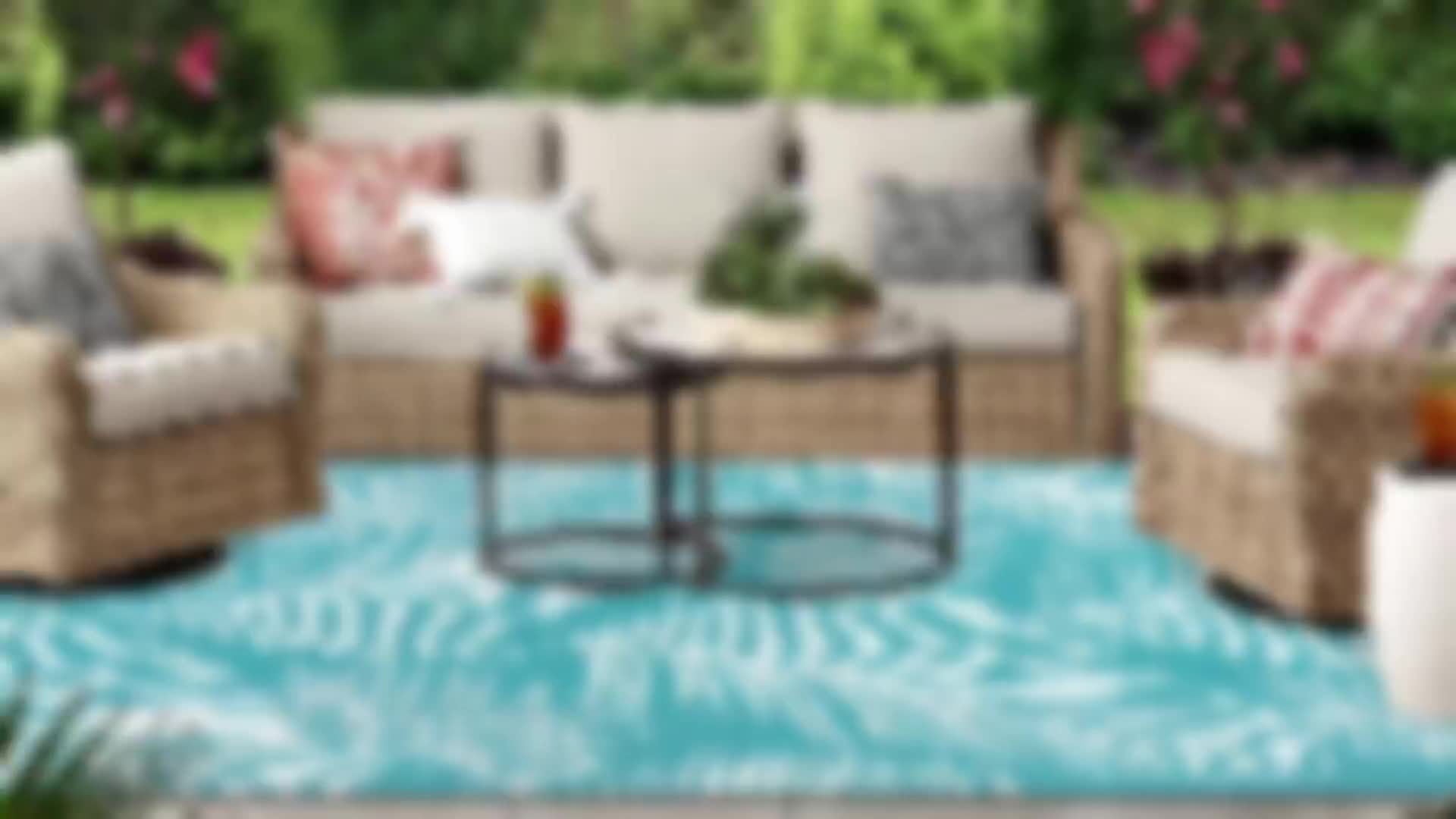 Durable Outdoor Mat That Is, Featuring a Reversible Design Made from Plastic Straw, Suitable for Patios, Camping, And Indoor Use in Rvs, Decks, Porches, Balconies, Backyards, And Picnics, in a Teal Leaf Pattern