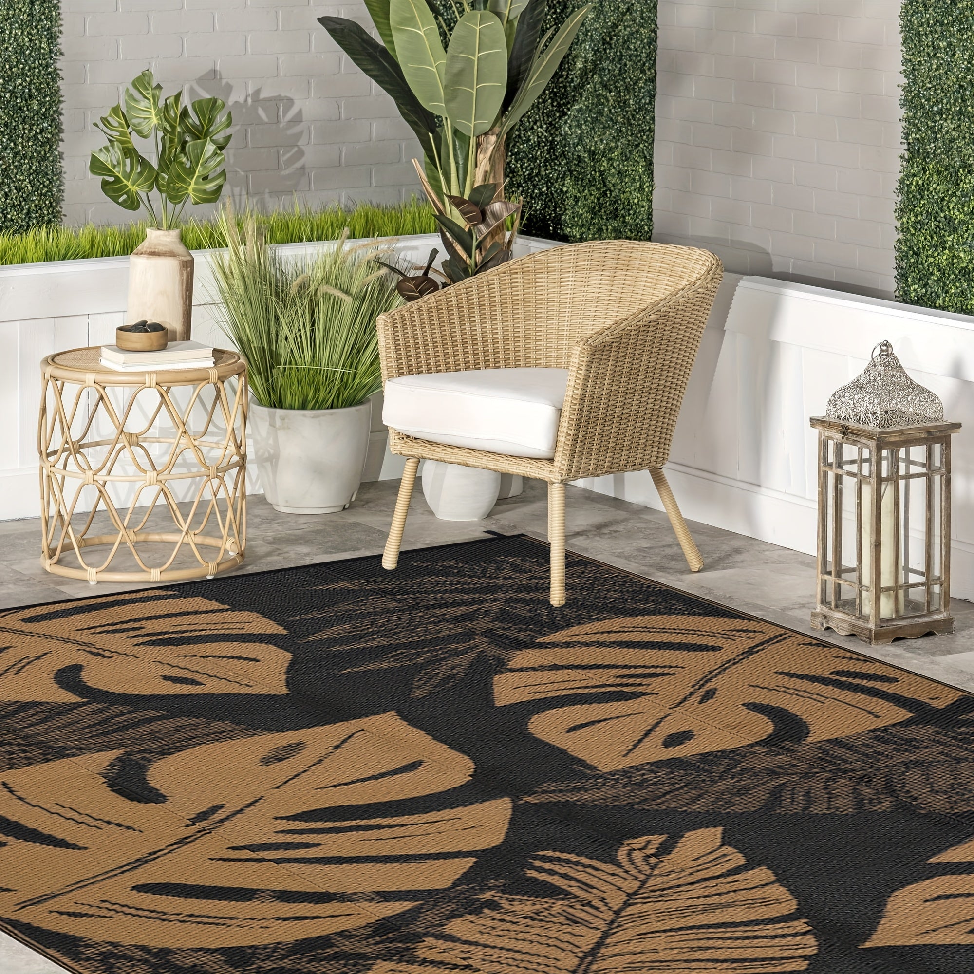 Washable Outdoor Modern Print Area Mat Easy to Clean Thin Bordered Floor Mat Throw Mat for Camping Patio RV Camping Beach Deck Picnic Backyard Camping