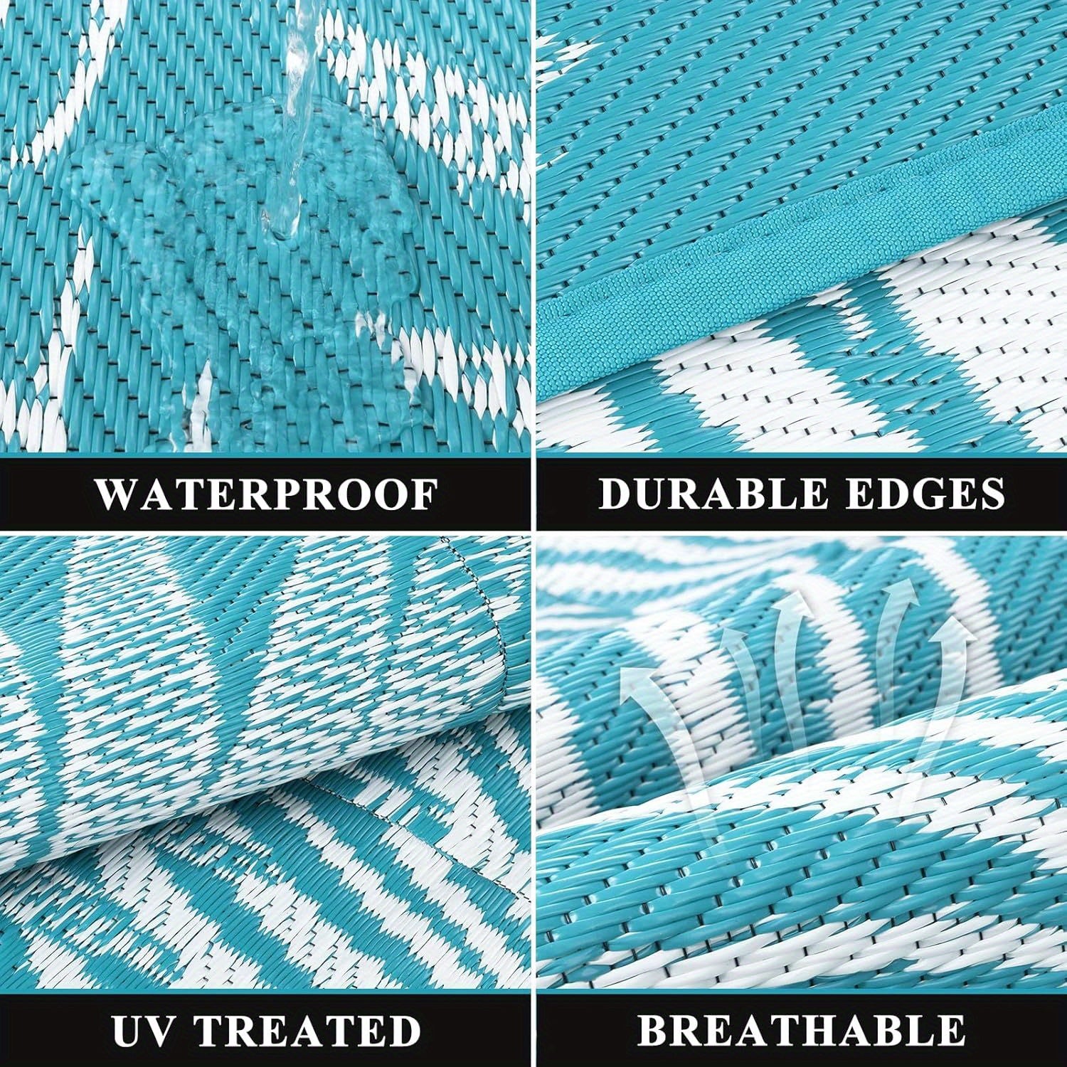 Durable Outdoor Mat That Is, Featuring a Reversible Design Made from Plastic Straw, Suitable for Patios, Camping, And Indoor Use in Rvs, Decks, Porches, Balconies, Backyards, And Picnics, in a Teal Leaf Pattern