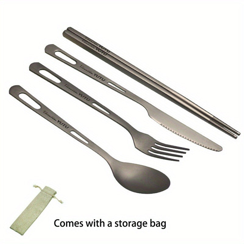 Durable titanium tableware set - Suitable for outdoor and household use, includes polished knives, forks, spoons, and chopsticks - Perfect for travel, camping, and portable picnics, lightweight and rust-resistant