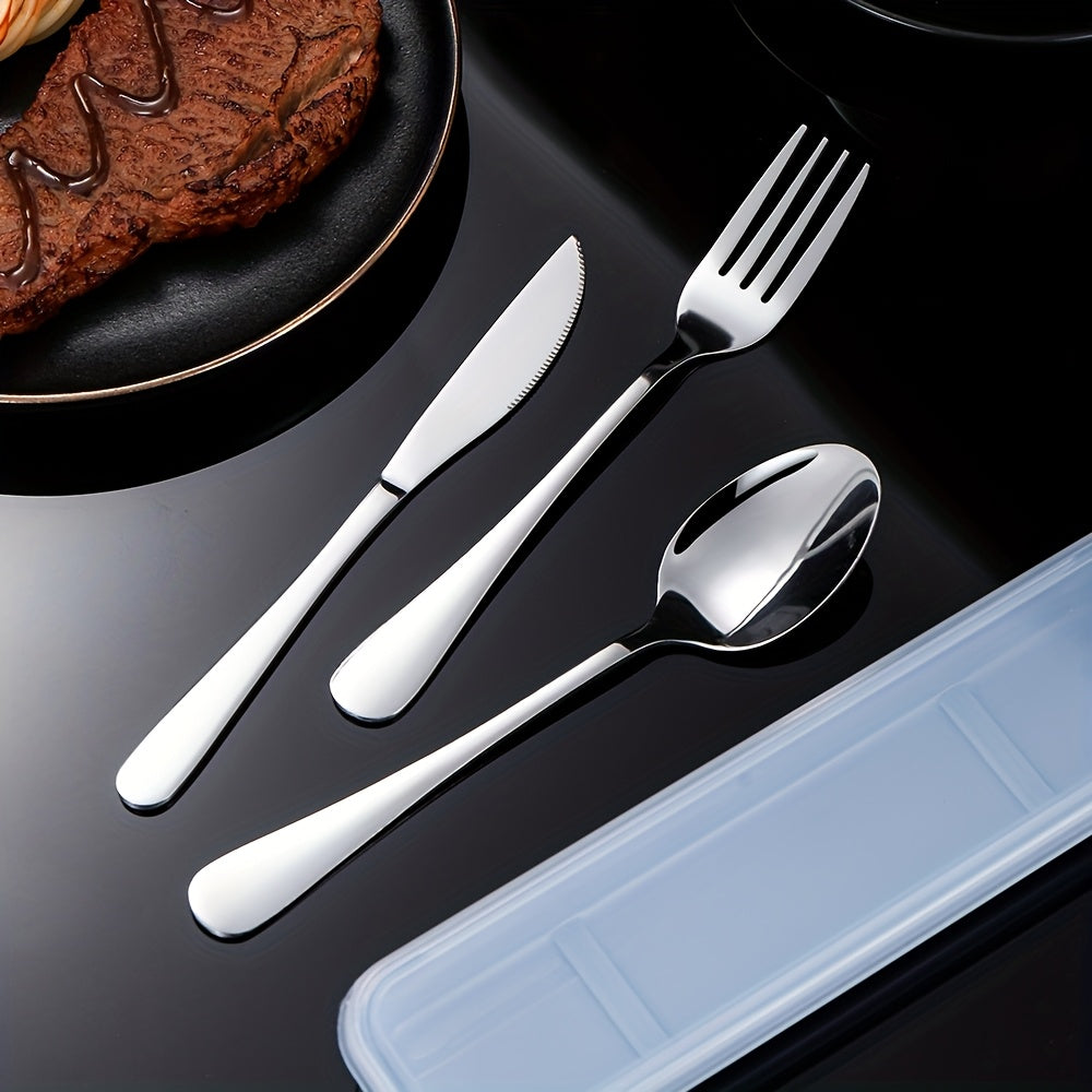 3pcs Elegant Stainless Steel Cutlery Set - Steak Knife, Fork, Spoon with Box - Rust-proof And Portable, Suitable for Barbecue, Camping, Indoor Use