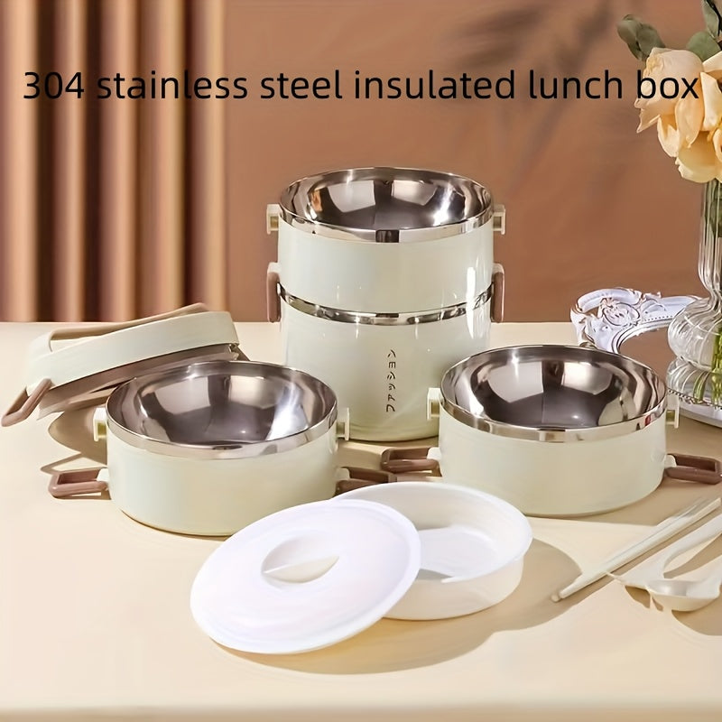304 Stainless Steel Portable Multi-layer Insulated Lunch Box Lunch Box with Insulated Lunch Bag, Pp Food Box, Tableware, School Camping Work, Etc. Can Be Used