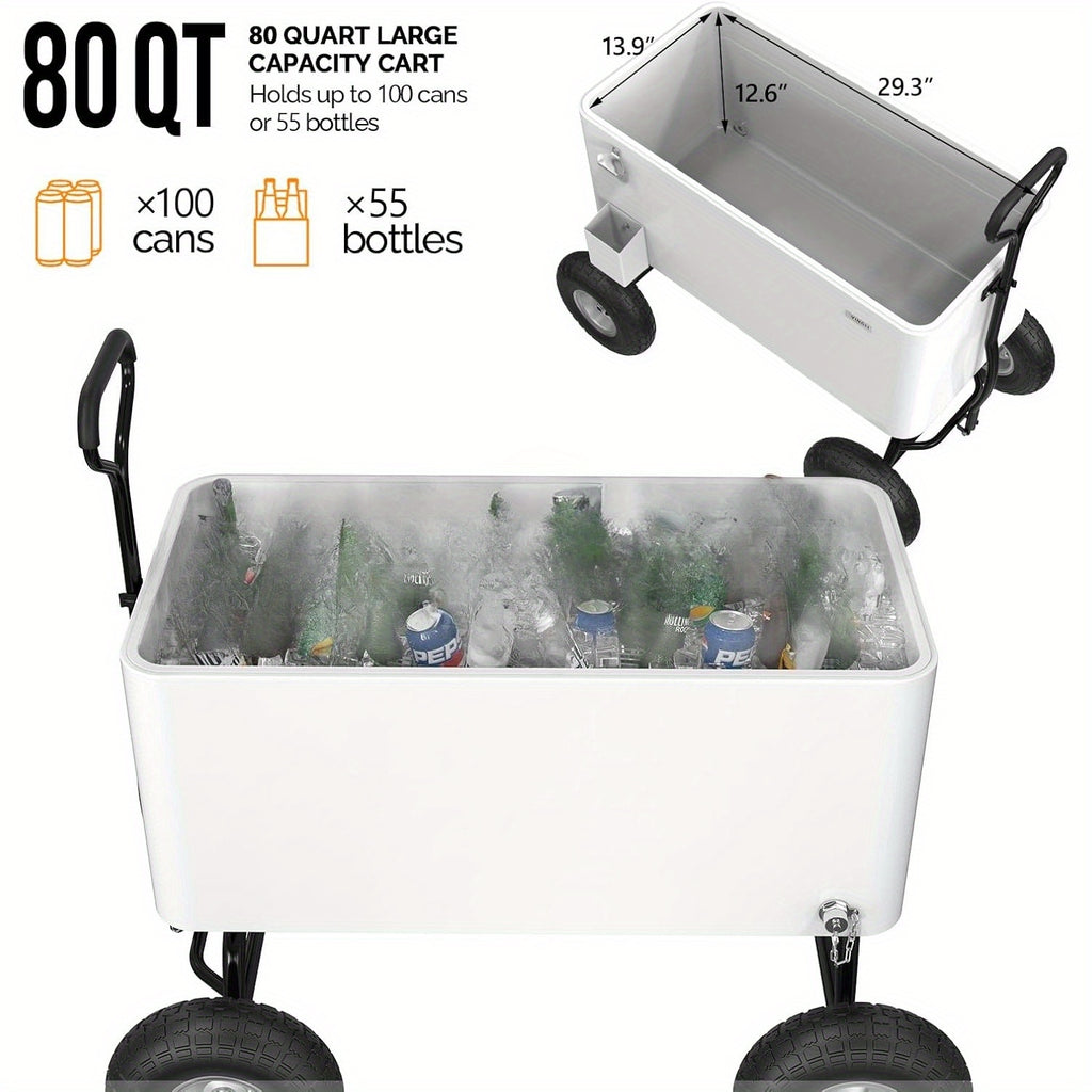 80QT Heavy-Duty Metal Wagon Cooler with Pull Handle & 10\