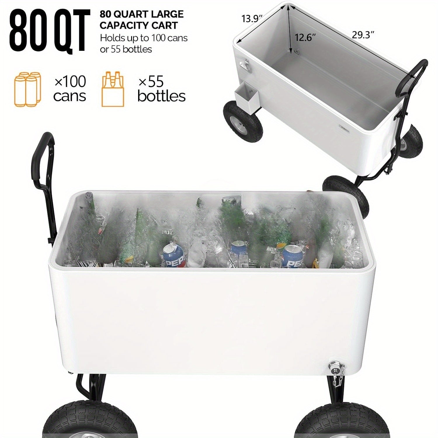 80QT Heavy-Duty Metal Wagon Cooler with Pull Handle & 10\