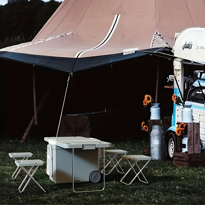 1pc 8.45gal Outdoor Cooler with Pulley Folding Table and 2pcs Folding Chairs