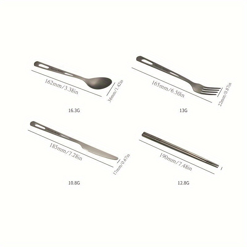 Durable titanium tableware set - Suitable for outdoor and household use, includes polished knives, forks, spoons, and chopsticks - Perfect for travel, camping, and portable picnics, lightweight and rust-resistant