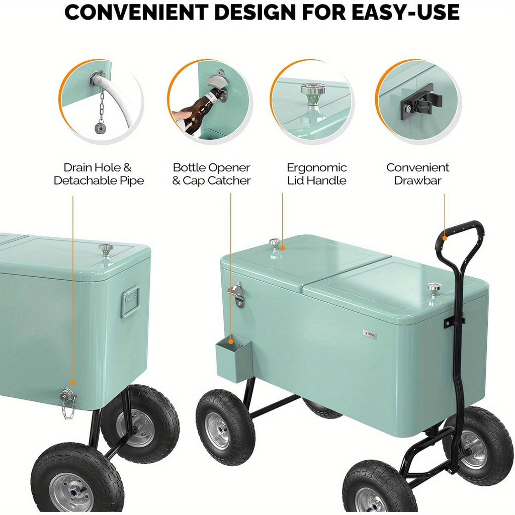 80QT Heavy-Duty Metal Wagon Cooler with Pull Handle & 10\