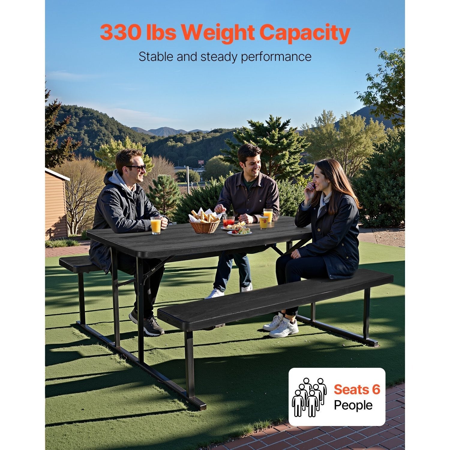 VEVOR Picnic Table Foldable Steel Camping Table Chair Garden Indoor Outdoor