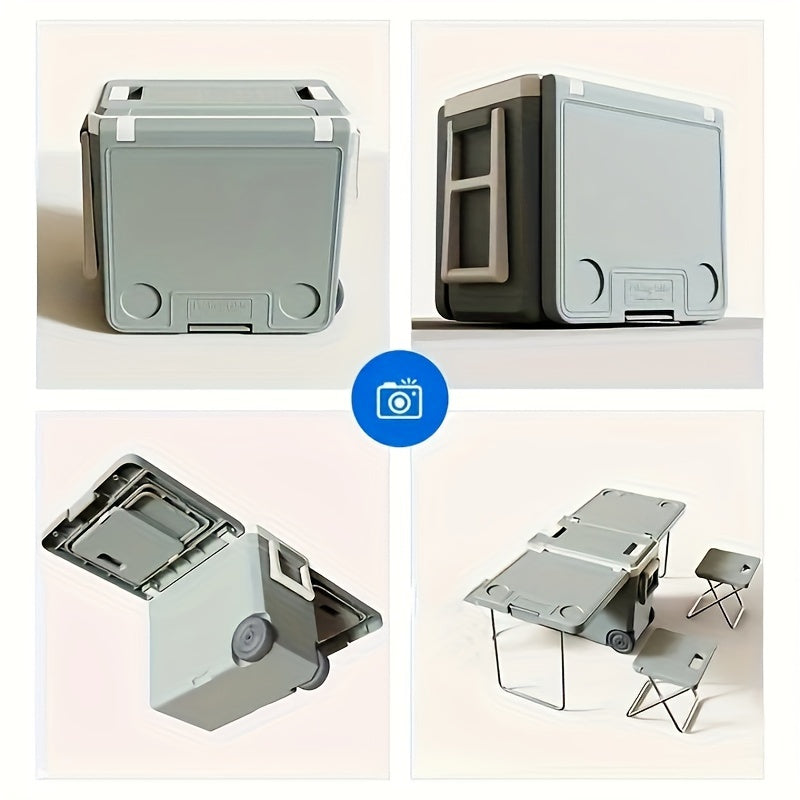 1pc 8.45gal Outdoor Cooler with Pulley Folding Table and 2pcs Folding Chairs