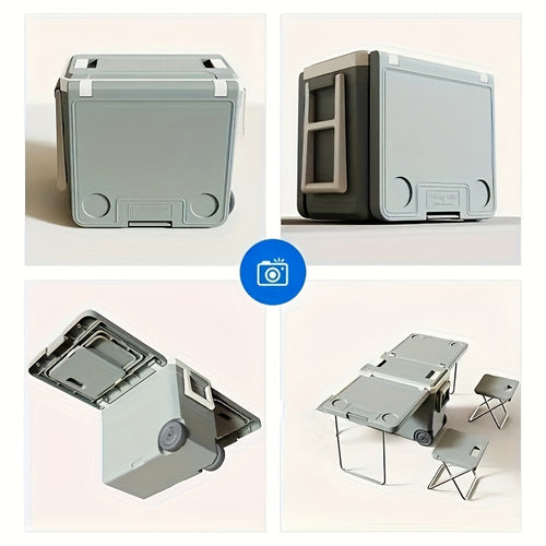 1pc 8.45gal Outdoor Cooler with Pulley Folding Table and 2pcs Folding Chairs