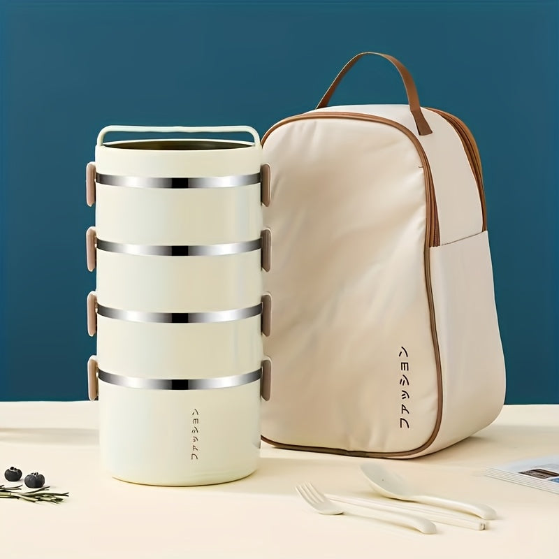 304 Stainless Steel Portable Multi-layer Insulated Lunch Box Lunch Box with Insulated Lunch Bag, Pp Food Box, Tableware, School Camping Work, Etc. Can Be Used