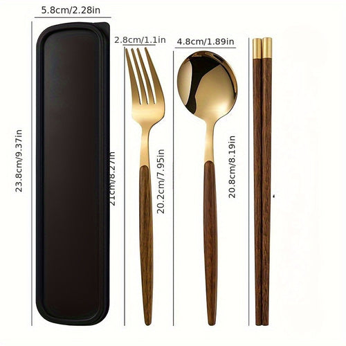 4pcs 304 Stainless Steel Wooden Handle Cutlery Set | Universal Thickened Polished Cutlery for Home, Camping, Picnic, Restaurant | Hygienic Rust-Proof Chopsticks, Portable