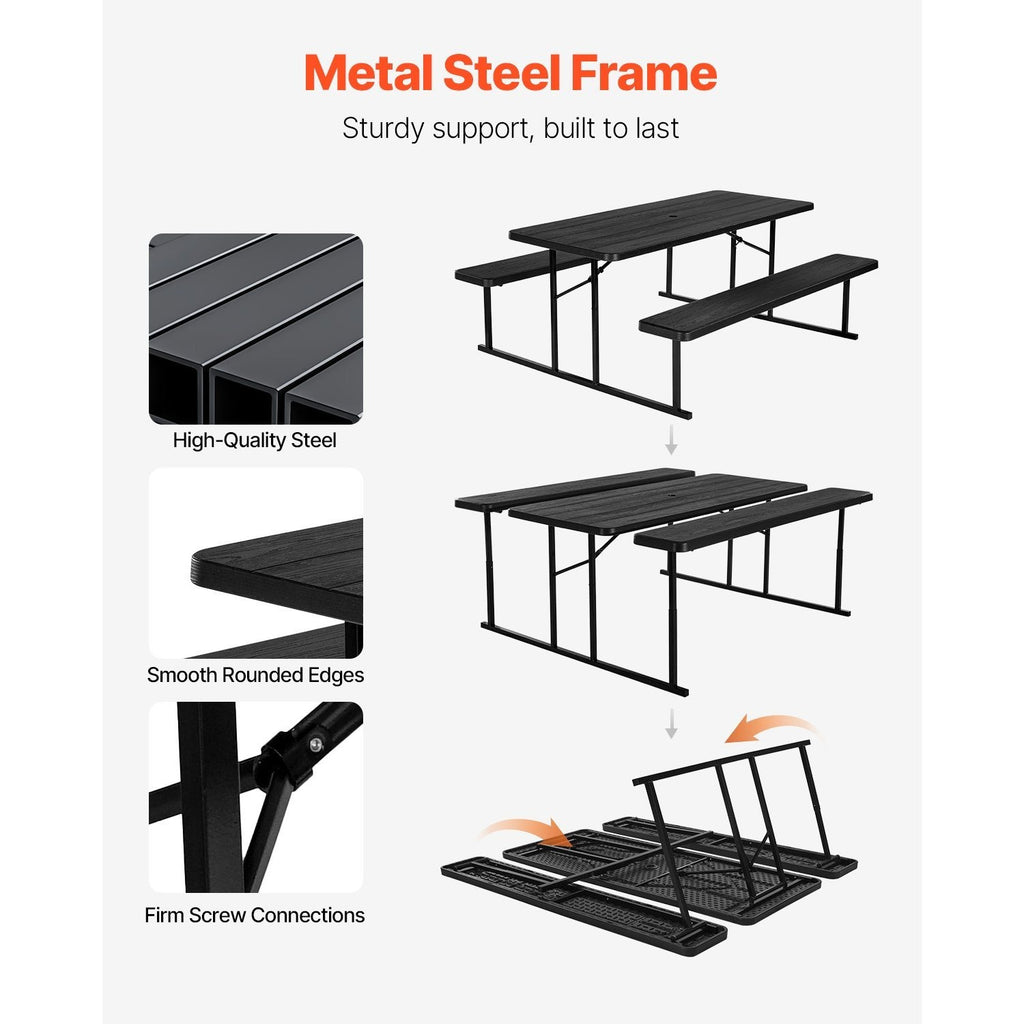 VEVOR Picnic Table Foldable Steel Camping Table Chair Garden Indoor Outdoor