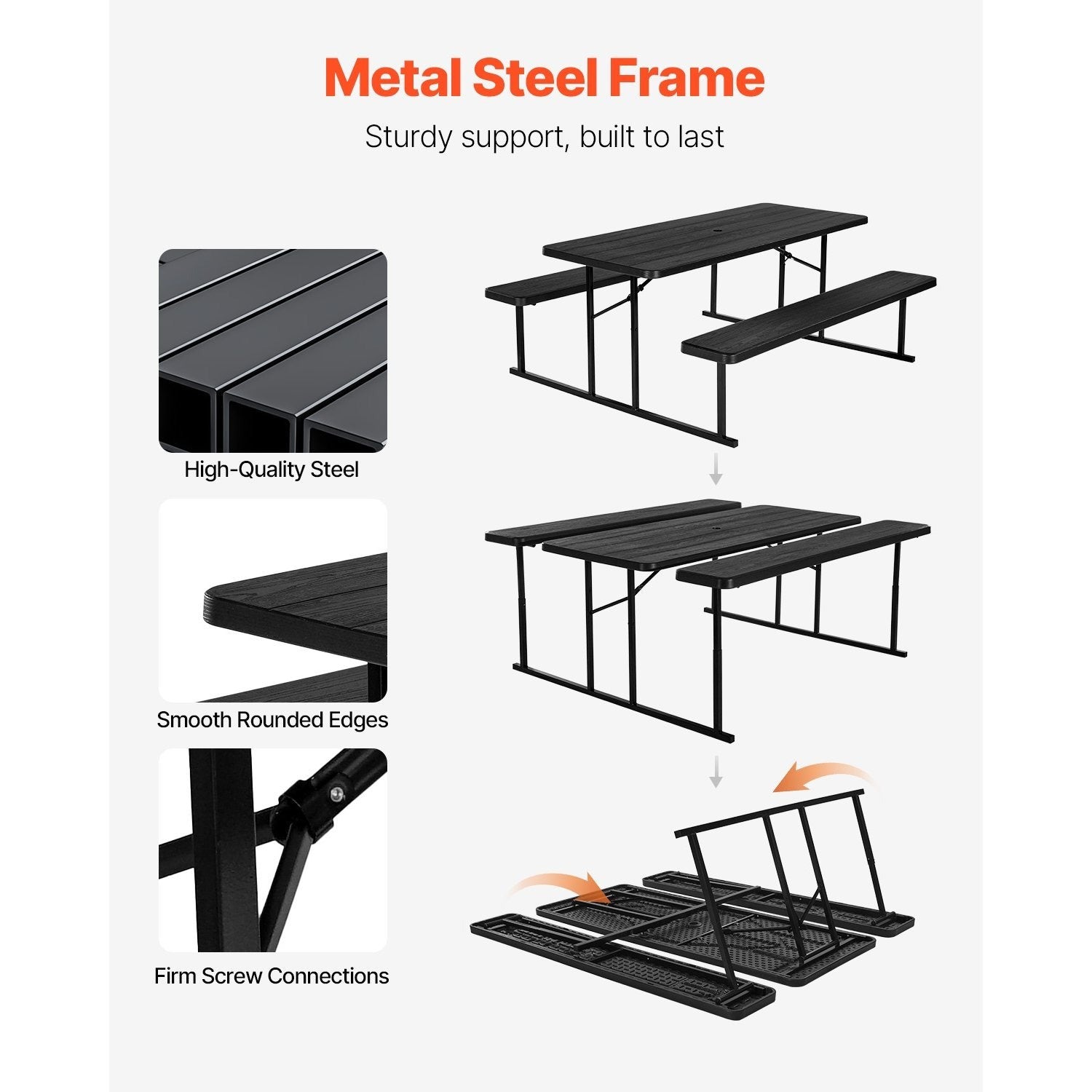 VEVOR Picnic Table Foldable Steel Camping Table Chair Garden Indoor Outdoor