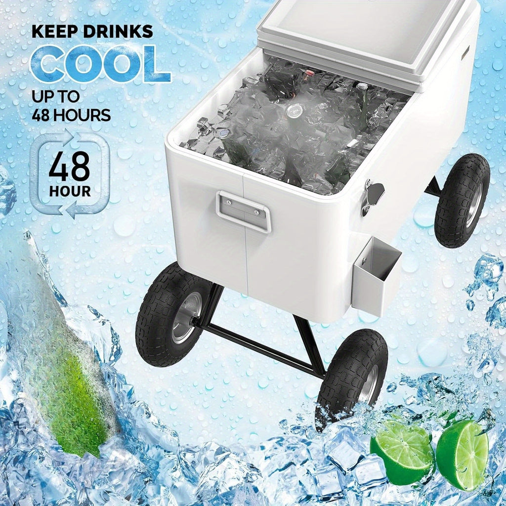 80QT Heavy-Duty Metal Wagon Cooler with Pull Handle & 10\