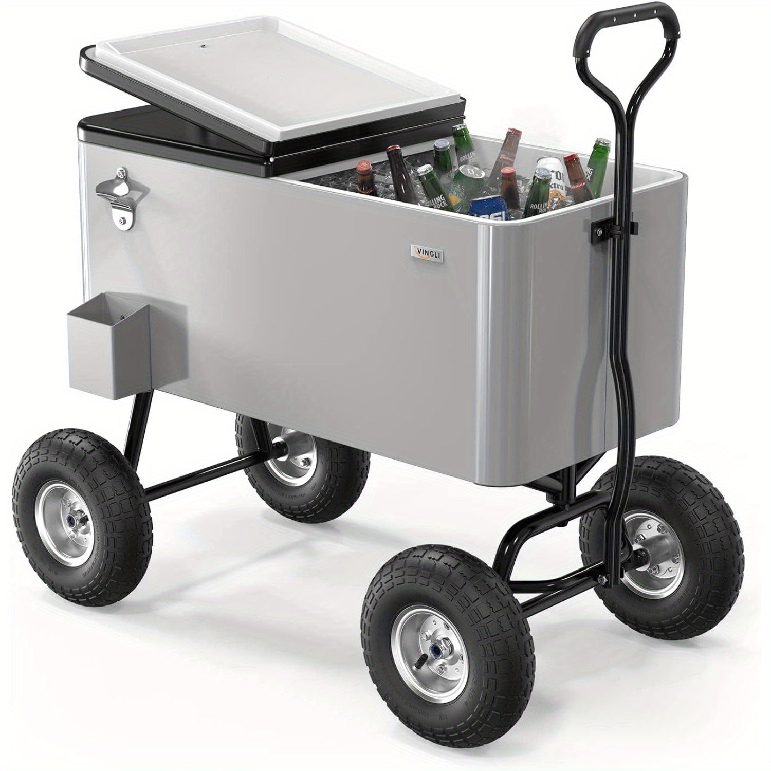 80QT Heavy-Duty Metal Wagon Cooler with Pull Handle & 10\