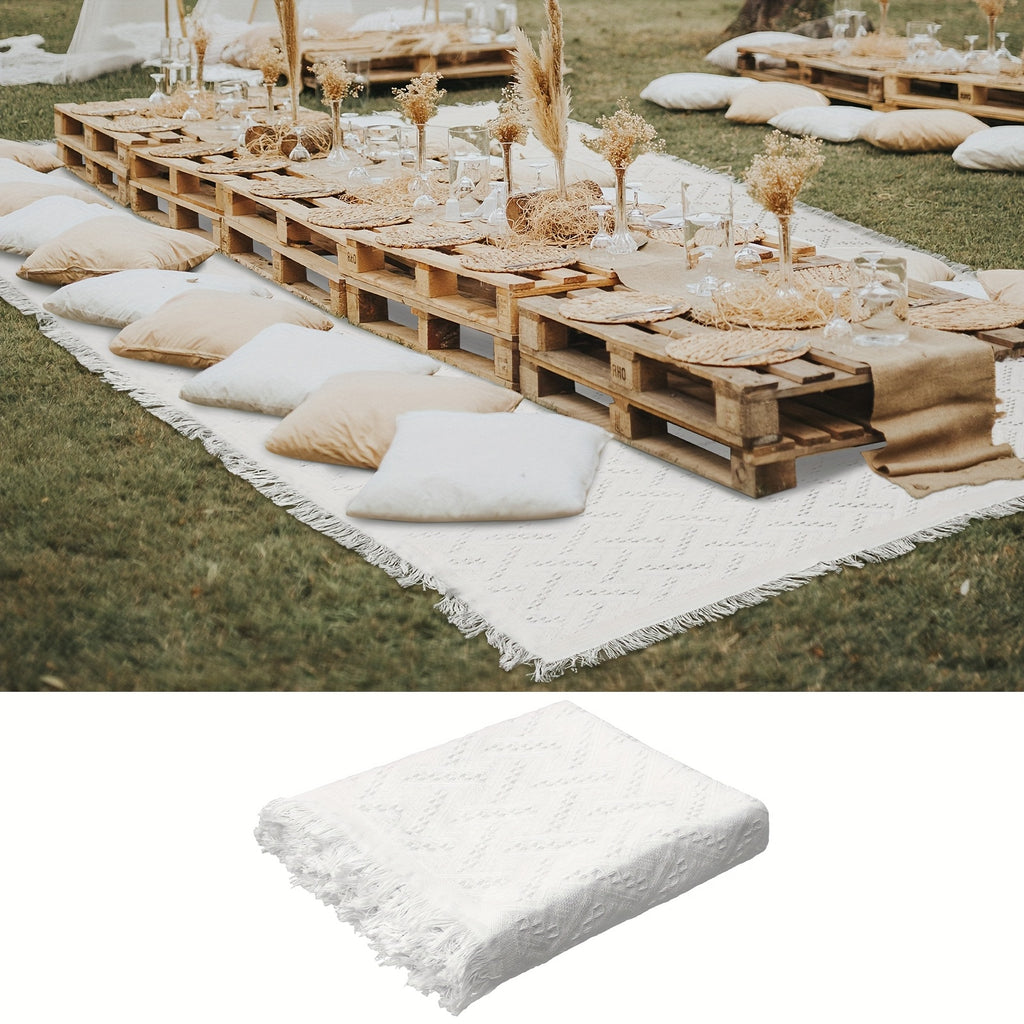 91 X 71 Extra Large Outdoor Picnic Blanket - Woven Yarn Extra Large Beach Blanket with Tassel, Bohemian Style, Sand Portable for Spring\u002F Summer Camping, Picnics, Backyard Non-Food Direct Contact