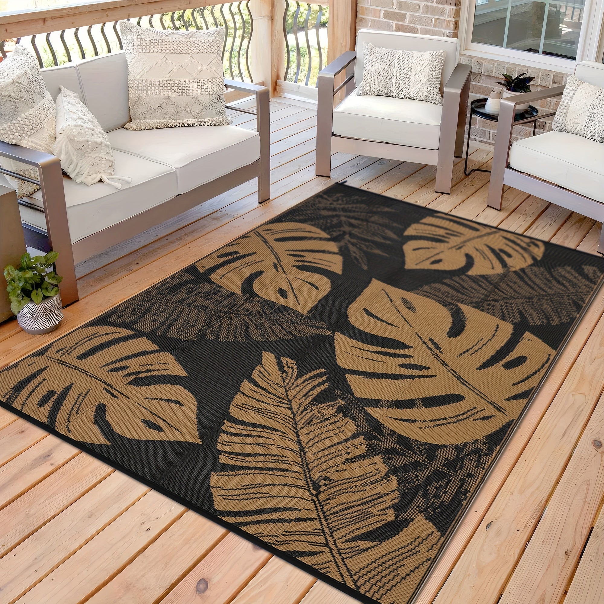 Washable Outdoor Modern Print Area Mat Easy to Clean Thin Bordered Floor Mat Throw Mat for Camping Patio RV Camping Beach Deck Picnic Backyard Camping
