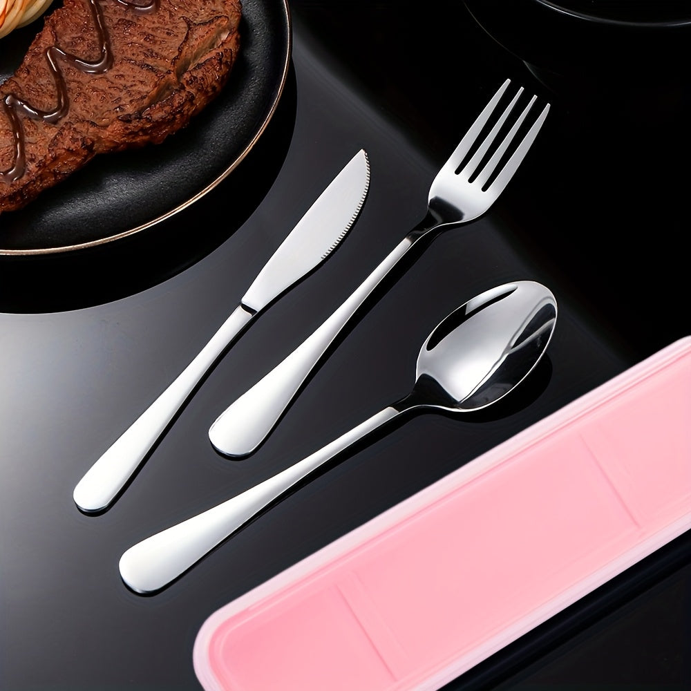 3pcs Elegant Stainless Steel Cutlery Set - Steak Knife, Fork, Spoon with Box - Rust-proof And Portable, Suitable for Barbecue, Camping, Indoor Use