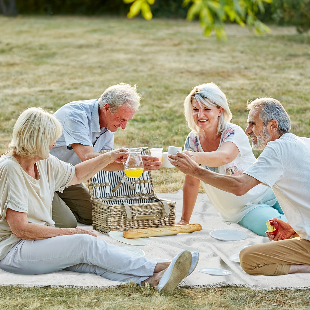 Extra Large Outdoor Picnic Blanket Measuring 91 by 71 Inches, Made from Woven Cotton Yarn. This Oversized Beach Blanket Features Fringe And a Bohemian Design, Is Machine Washable, Sandproof, And Portable Non-Food Direct Contact