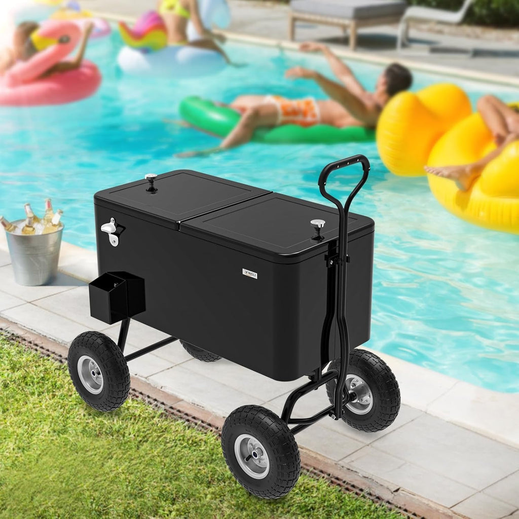 80QT Heavy-Duty Metal Wagon Cooler with Pull Handle & 10\