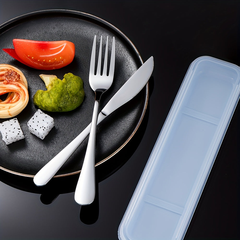 3pcs Elegant Stainless Steel Cutlery Set - Steak Knife, Fork, Spoon with Box - Rust-proof And Portable, Suitable for Barbecue, Camping, Indoor Use