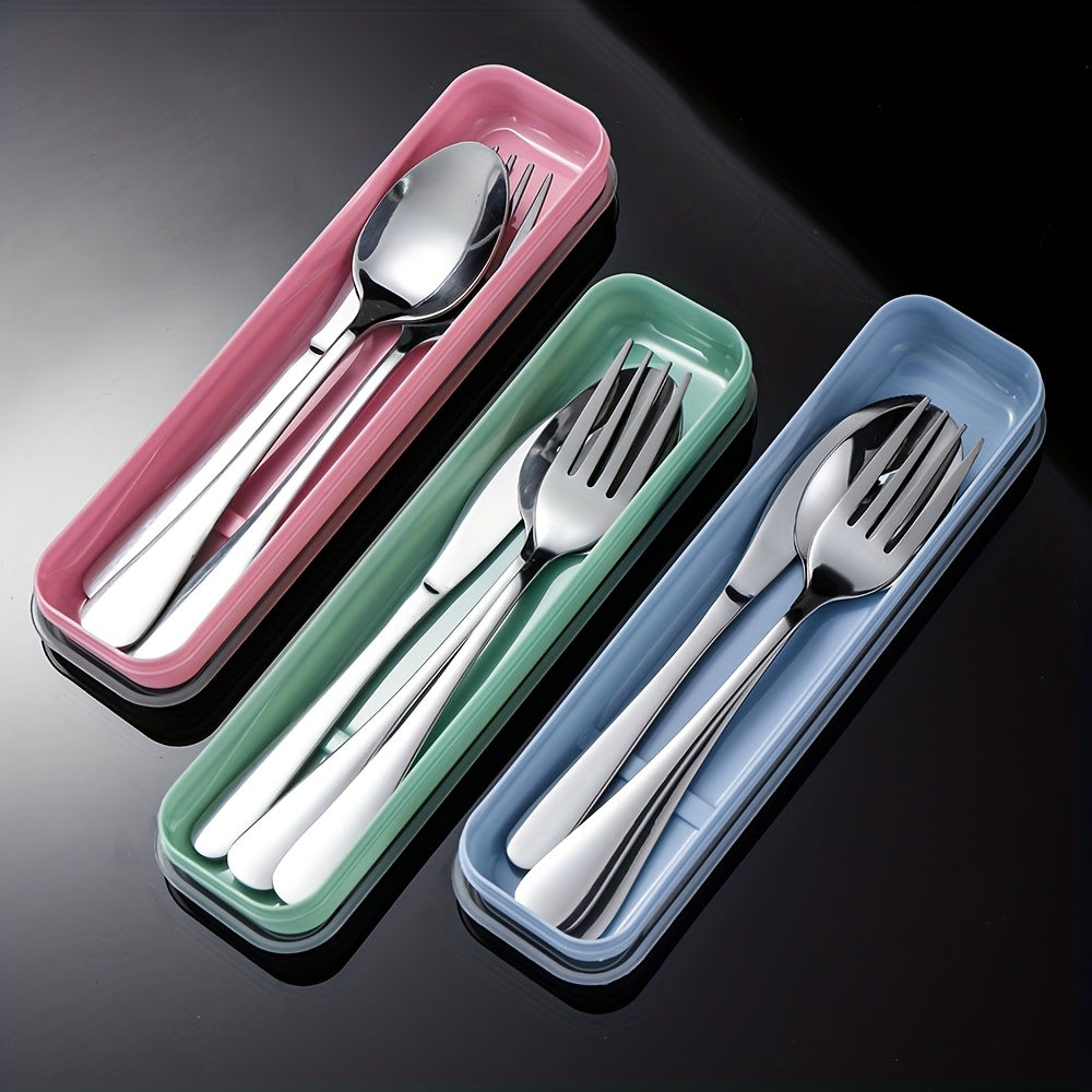 3pcs Elegant Stainless Steel Cutlery Set - Steak Knife, Fork, Spoon with Box - Rust-proof And Portable, Suitable for Barbecue, Camping, Indoor Use