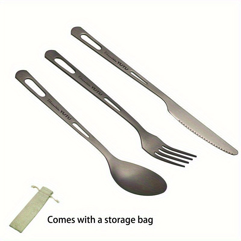 Durable titanium tableware set - Suitable for outdoor and household use, includes polished knives, forks, spoons, and chopsticks - Perfect for travel, camping, and portable picnics, lightweight and rust-resistant